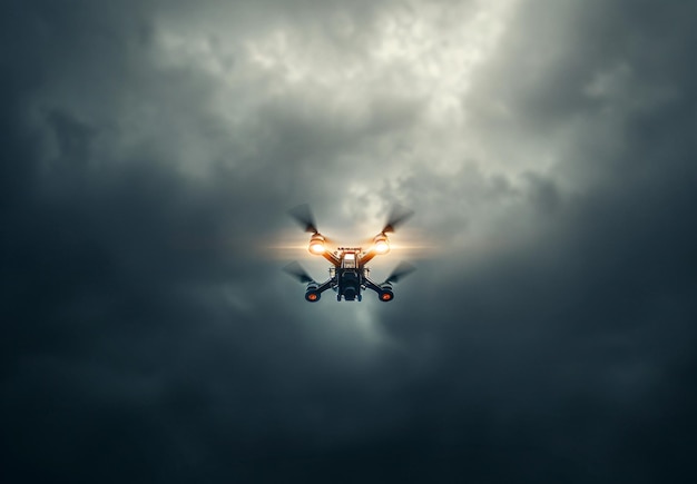 Efectos especiales de drones en drones voladores de alta velocidad Un drone que vuela en el cielo al atardecer