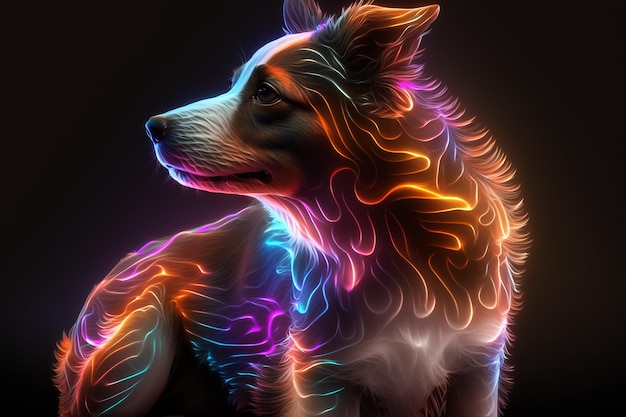 Los efectos físicos de un fondo de pantalla de fondo negro de color neón para perros pequeños Imagen generada por AI