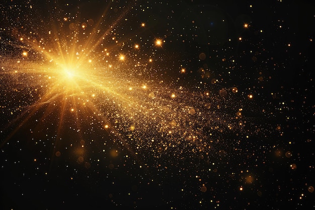 Efectos de luces doradas brillantes aislados sobre un fondo negro
