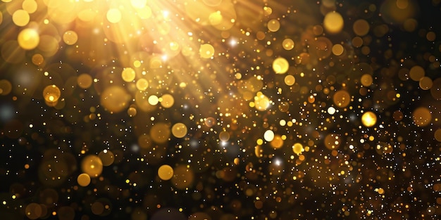 Efectos de luz bokeh dorado con partículas relucientes que crean un estado de ánimo festivo
