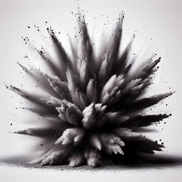 Foto efeito de explosão isolado em pedaços de giz branco e preto e pólvora voadora