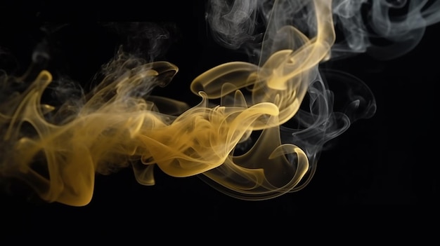 Efeito de fumaça amarela em fundo preto fotografia profissional