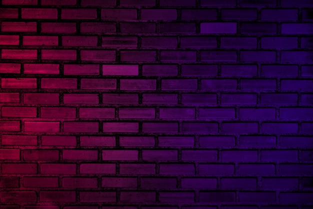Efeito de iluminação luz de néon na textura da parede de tijolos para decoração de fundo de festa ou bar de clube