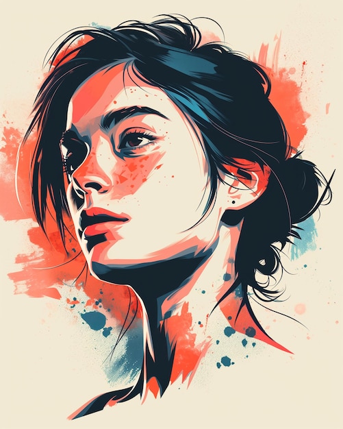 Efeito de impressão Riso Um retrato estilizado de uma menina Perfeito para design de camiseta avatar de cartaz de logotipo