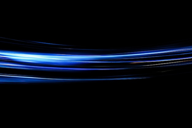 Efeito de movimento de trilha de luz azul Abstracto dinâmico Velocidade de luz cintilante em fundo preto