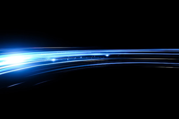 Efeito de movimento de trilha de luz azul Abstracto dinâmico Velocidade de luz cintilante em fundo preto