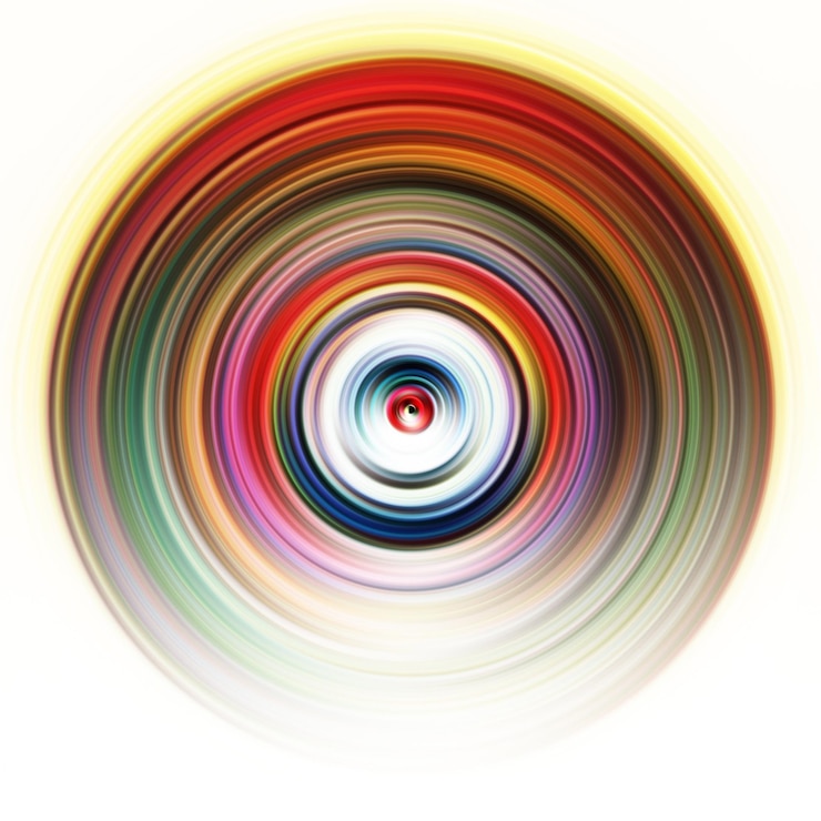 Foto efeito de movimento radial colorido fundo arredondado abstrato curvas de cor e esfera anéis e círculos de gradiente de várias cores papel de parede textura colorida pano de fundo e bandeira