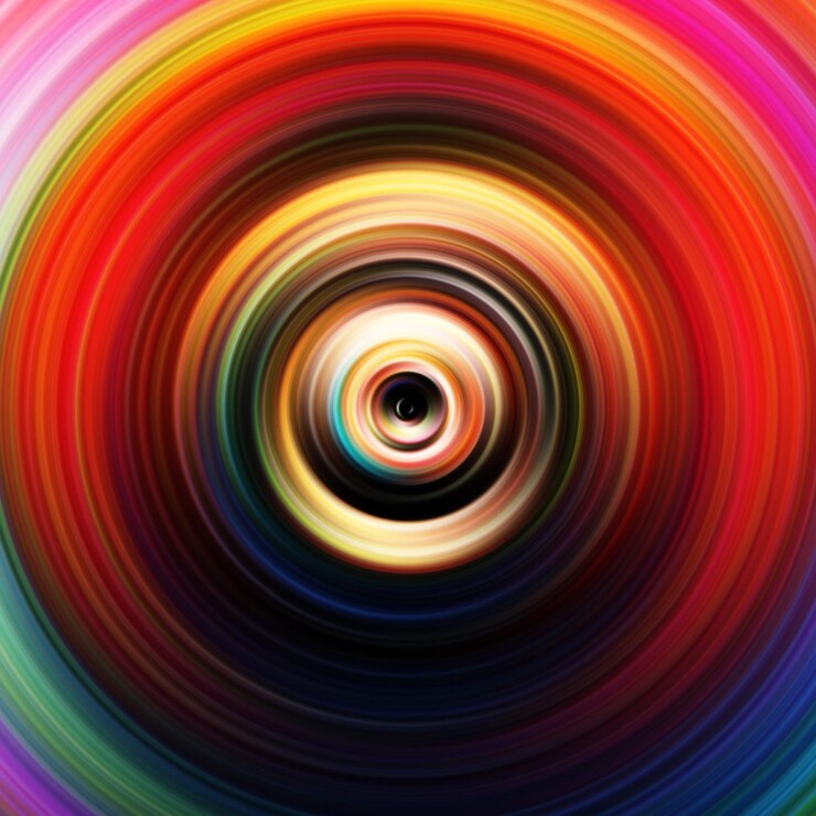 Foto efeito de movimento radial colorido fundo arredondado abstrato curvas de cor e esfera anéis e círculos de gradiente de várias cores papel de parede textura colorida pano de fundo e bandeira