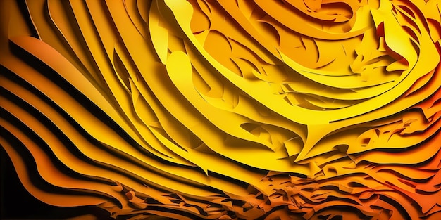 Efeito de papel de corte abstrato Fundo amarelo colorido brilhante Labirinto de papel Fundo abstrato brilhante Efeito de papel dobrado abstrato fundo de papel de origami abstrato Generative AI