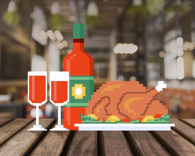 Foto efeito de pixel art digital de alimentos e bebidas