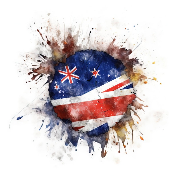 Efeito de respingo da bandeira australiana Imagem aquarela ai da bandeira australiana em fundo branco