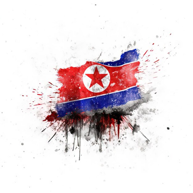 Efeito de salpico da bandeira da Coreia do Norte A bandeira da Coréia do Norte em aquarela Ai imagem em fundo branco