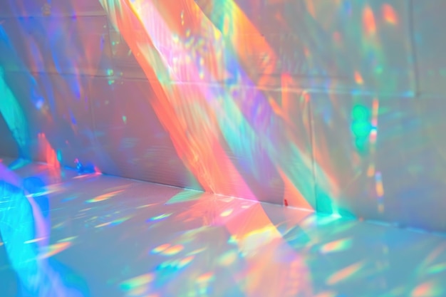 Efeito de sobreposição de luz de arco-íris desfocado com brilho e sombras holográficas