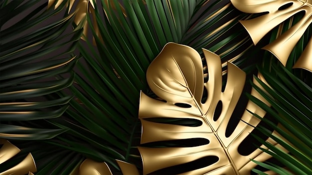 Efeito de sobreposição de sombra de folha de palmeira Fundo com sombras de folhas tropicais para maquete ou papel de parede renderização 3D Generative Ai
