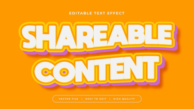 Efeito de texto editável Texto de conteúdo branco compartilhável em fundo laranja