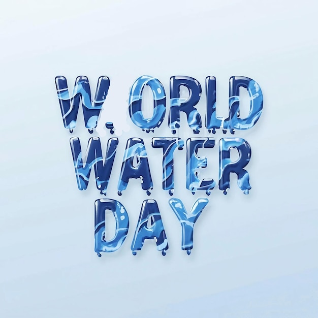 Efeito de texto líquido do Dia Mundial da Água em fundo de gradiente de salpicaduras isolado