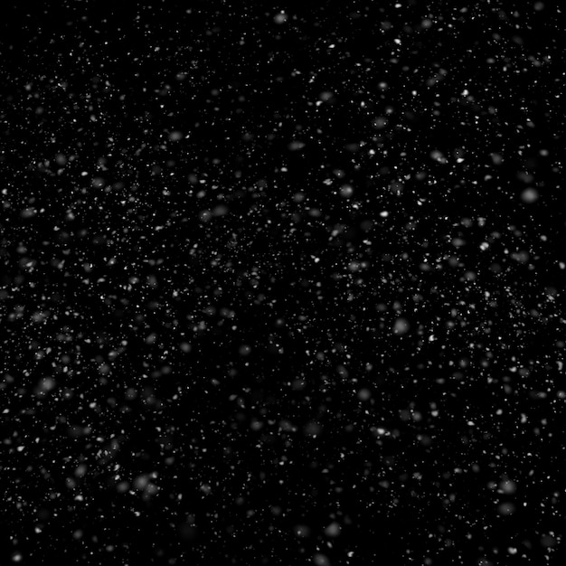 Efeito de textura de neve branca natural isolada no fundo da noite negra