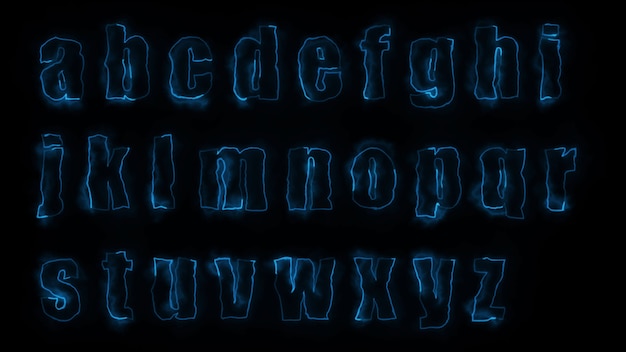 Efeitos de brilho de renderização 3D dos contornos das letras minúsculas do alfabeto inglês