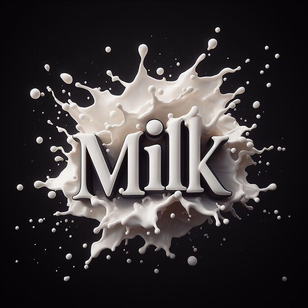 Efeitos de texto de leite com salpicaduras de fundo de leite