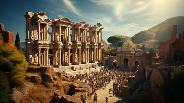 Foto Éfeso eterna onde as bibliotecas rolos teatros drama escadas romanas colidem