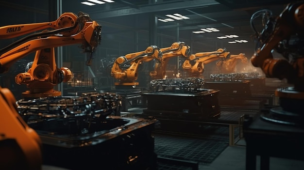 Effiziente Automatisierungsroboter am Automontageband in einer florierenden Fabrik mit generativer KI