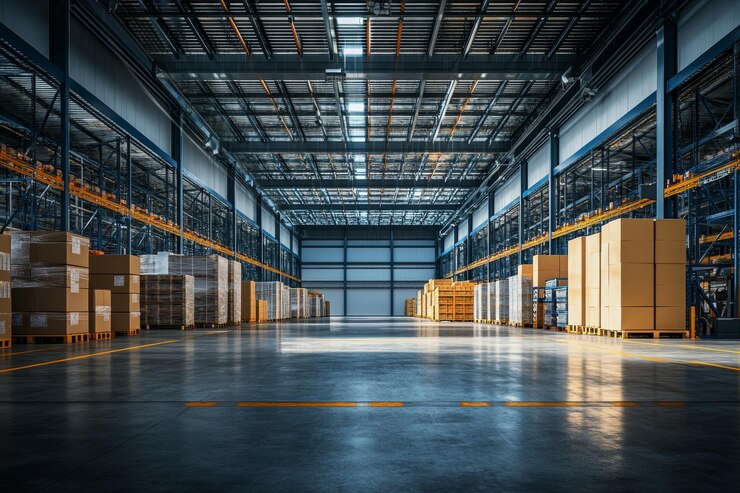 Foto effizientes modernes lagerinterieur, das logistik- und lieferkettenmanagementstrategien hervorhebt