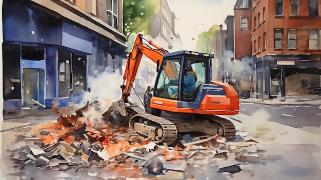 Eficiência e potência Bulldozers no trabalho Imagem de aquarela