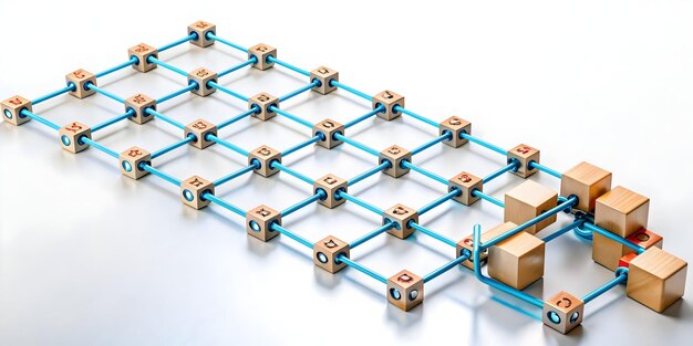 Eficiencia de la tecnología Blockchain Nodos interconectados con ilustración vectorial 3D de flecha de costo