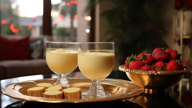 eggnog con canela y nuez moscada para bebida tradicional en un vaso atmósfera navideña IA generativa