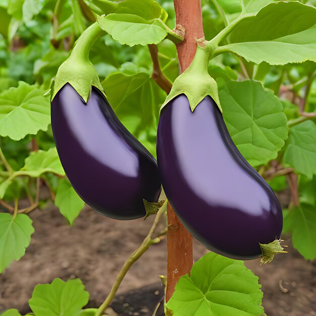 Foto eggplant growing on a plant in a garden