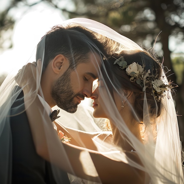 Ehepaar Hochzeit und Stirnkuss Ai generativ