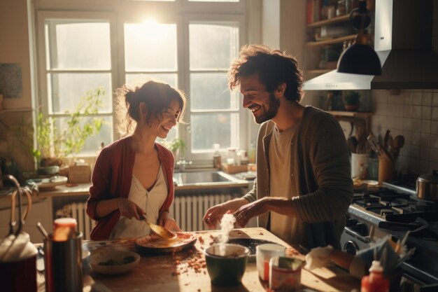 Foto ehepaare, die zu hause kochen