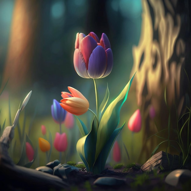 Ehrfürchtige Illustration der Tulpe 3d