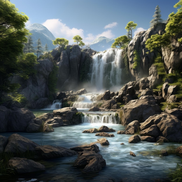 Ehrwürdiger und ruhiger majestätischer Wasserfall in einem ruhigen Wald