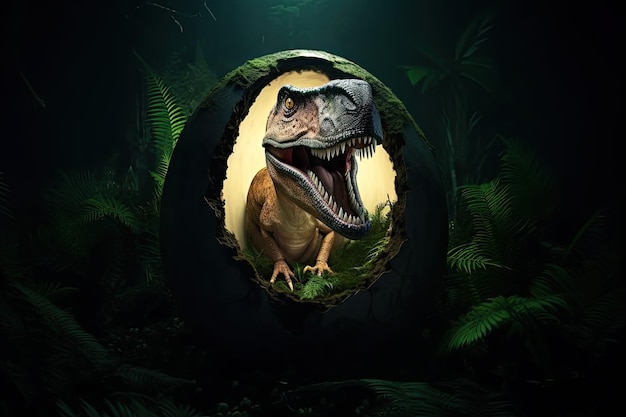 Ei von Tyrannosaurus rex Dinosaurier im Dschungel Tyrannosauros rex Generative Ai