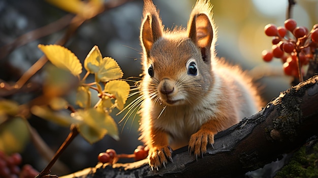 Eichhörnchen auf einem Ast, Nahaufnahme von vorne