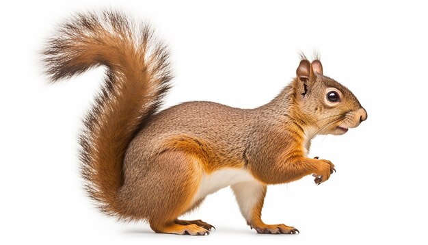 Eichhörnchen-Höhe-Seitenansicht isoliert auf Weiß