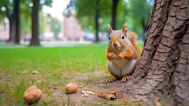 Foto eichhörnchen im park sciurus vulgaris