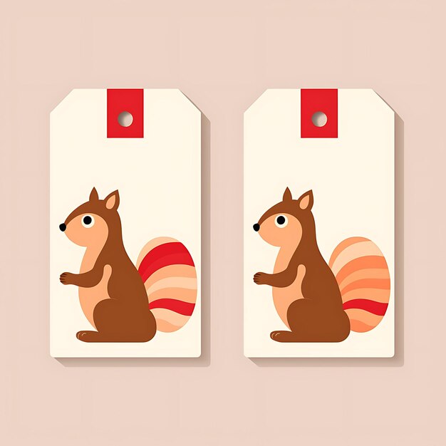 Eichhörnchen-Kit-Tag-Karte aus recyceltem Karton, minimalistisches Rot und 2D-Vektor-Design-Sammelkarte flach