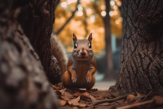 Eichhörnchen mit Nuss im Wald Waldeichhörnchen frisst Nuss