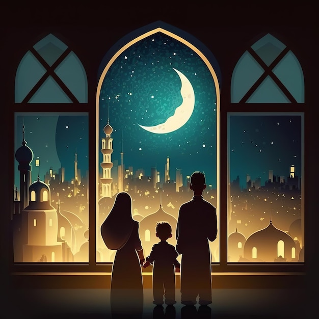 Eid Al Adha Banner Design Illustration Sacrificio de ovejas Generative Ai