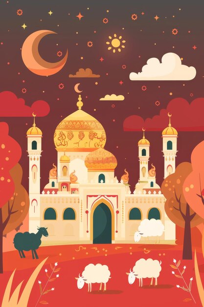 Foto eid al adha banner diseño ilustración vectorial islámica y árabe fondo para la comunidad musulmana festival vacaciones musulmanas 3d islámico moderno adecuado para ramadán raya hari eid al adha y mawlid