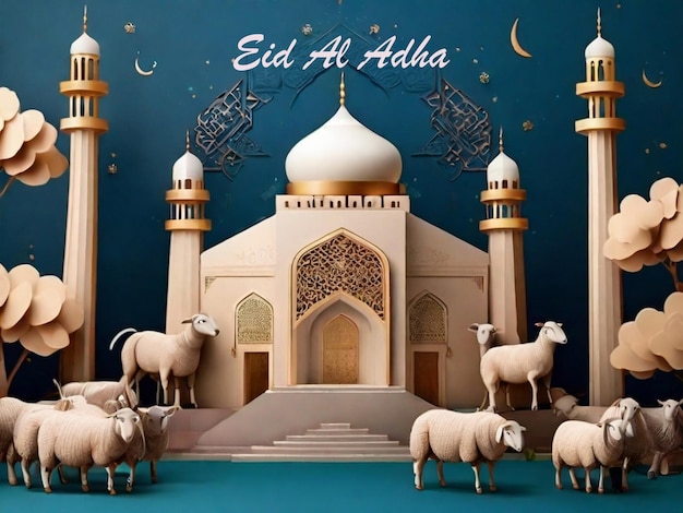 Eid al adha celebração de férias muçulmanas o sacrifício de ovelhas padrão de mesquita