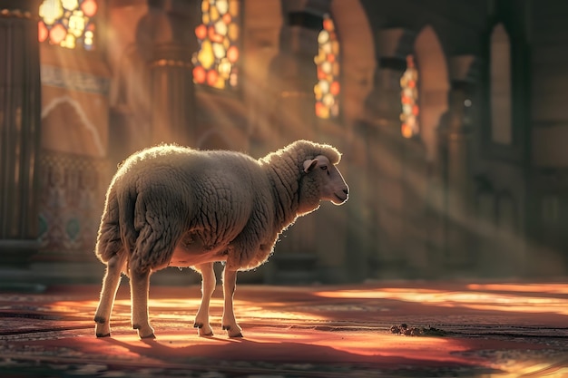 Eid Al Adha-Grüßkarte mit Schafe und islamischem Lantern-Hintergrund Eid Al adha-Social-Media-Post