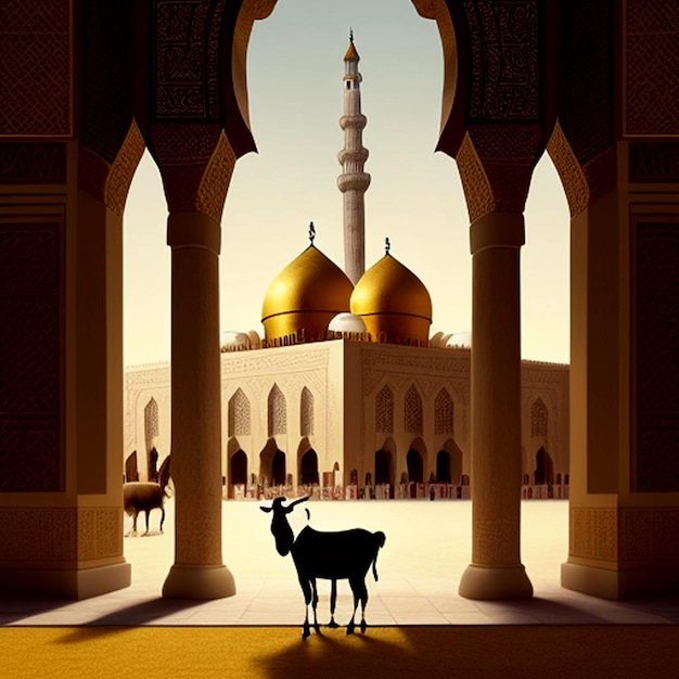 Eid al-Adha mit Schafen und Moschee feiern