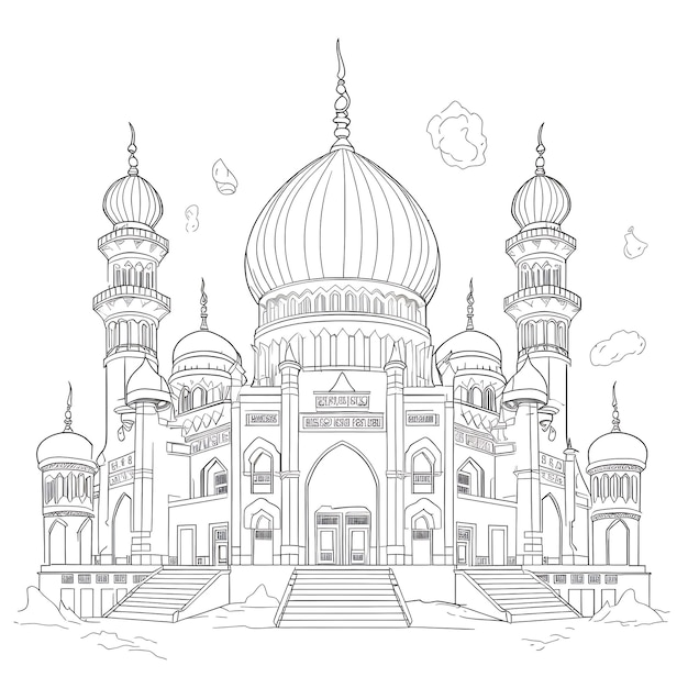 Eid al-Adha-Moschee umreißt das Logo der Moschee, flache Illustration