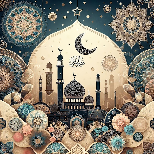 Eid al Adha Mubarak fondo decorativo mezclado generado por la IA