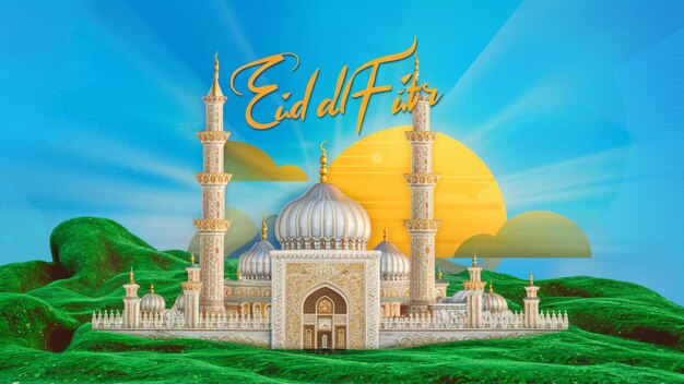 Eid Al-Fitr-Banner mit einer sorgfältig detaillierten Moschee