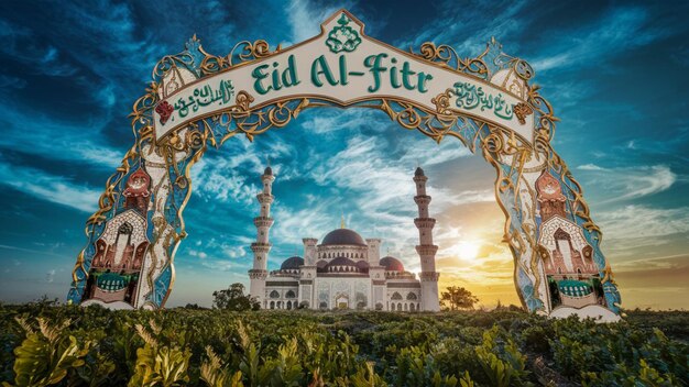 Eid Al-Fitr-Banner mit komplizierten Illustrationen