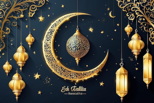 Eid al Fitr Feriado islâmico Festa muçulmana Eid Mubarak Ramadan Kareem Eid Said Crescente de Ouro Felegree